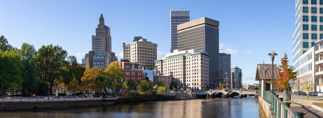 Providence, Rhode Island, United States - October 25, 2018: Panoramic view of a beautiful modern...
