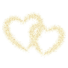 Gold sparkles glitter dust metallic confetti heart vector background.