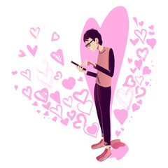 Card love with pink heart