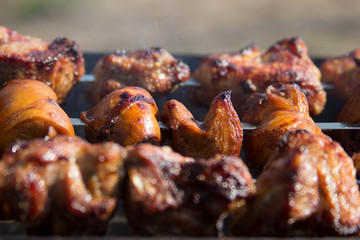 barbecue on the grill in the smoke