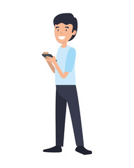 businessman using smartphone character