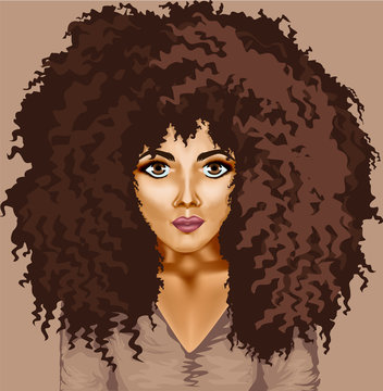 vector image of a dark-skinned girl with lush hair
