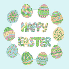 Round frame with colorful eggs, Happy Easter card