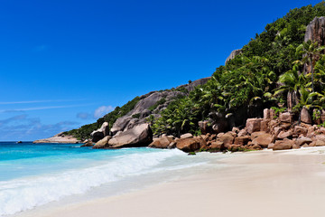 Beautiful turquoise water beach on sister island in the seychelles.