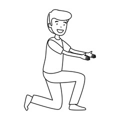 young and casual kneeling man character