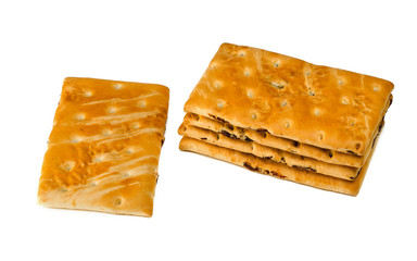 square biscuits with raisins isolated on white background