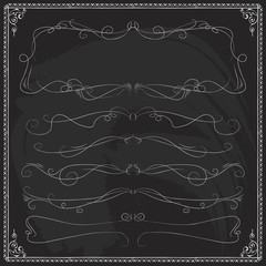 Hand drawn thin border line frames on blackboard