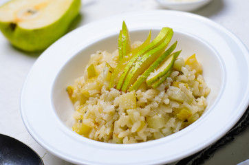 Pear and Parmesan Risotto on a Plate, Italian Cuisine
