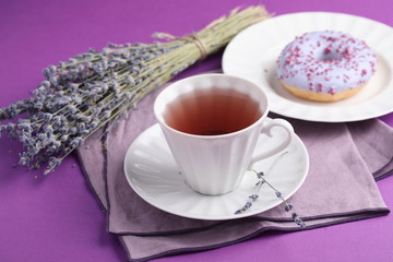 Lavender tea and lavender donut