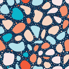 Terrazzo flooring vector seamless pattern. Texture from rough geometric shapes.