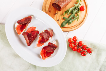 Basturma Ham Bread Sandwich Snack Top Flat Lay