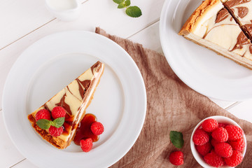 Marble Cheesecake Dessert Raspberry Flat Lay