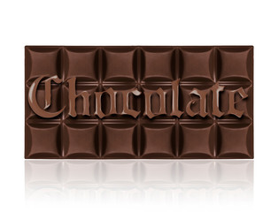 Chocolate bar with an inscription in the gothic style, isolated on white background