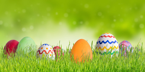 Easter background with painted eggs