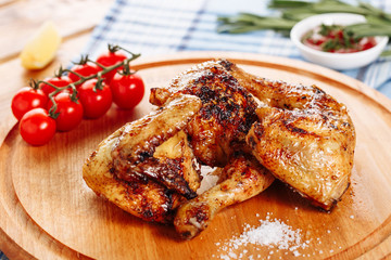 Chicken Roasted Bbq Leg Closeup Side View