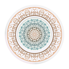 decorative plates for interior design. Empty dish, porcelain plate mock up design. Vector illustration. Decorative plates with Mandala ornament patterns
