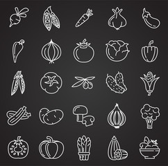 Vegetables line icons set on black background for graphic and web design, Modern simple vector sign. Internet concept. Trendy symbol for website design web button or mobile app