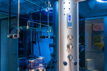 Elements of the bathroom interior-modern design, chrome details, parts of the shower cabin