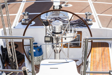 Steering wheel of a modern yacht