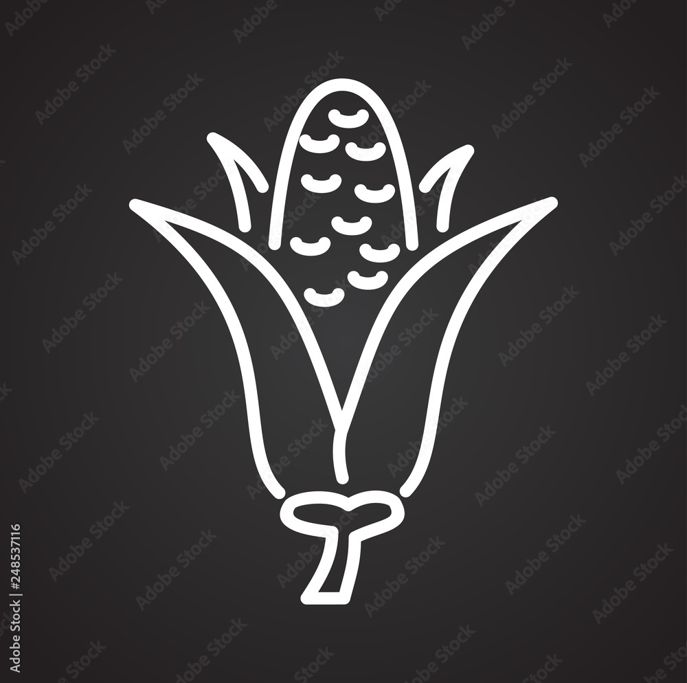 Poster corn line icon on black background for graphic and web design, modern simple vector sign. internet c