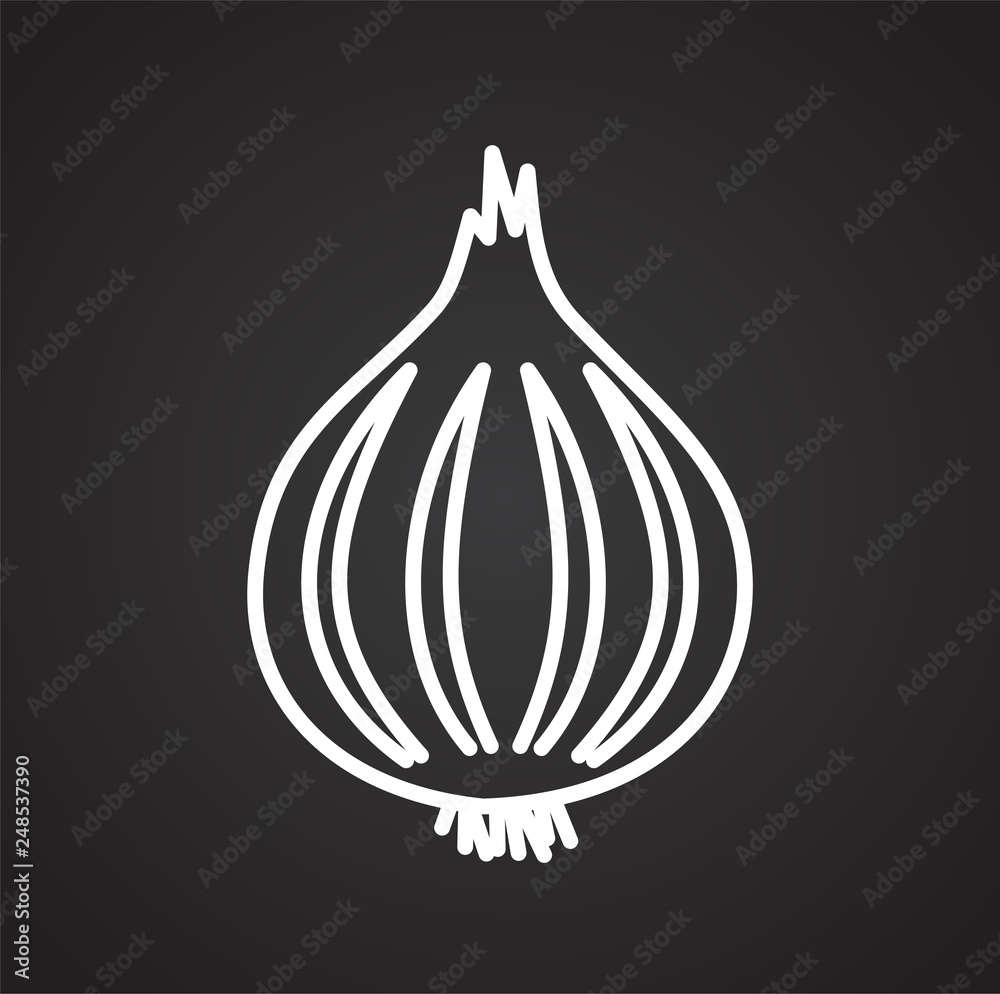 Poster onion line icon on black background for graphic and web design, modern simple vector sign. internet 
