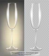 Transparent vector. Champagne glass for dark background
