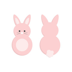 Cute Easter bunny from front and back view, isolated. Pink easter bunny vector graphic illustration icons.