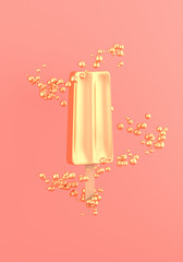 Yellow popsicle ice cream with juicy bubbles copy space background 3D illustration