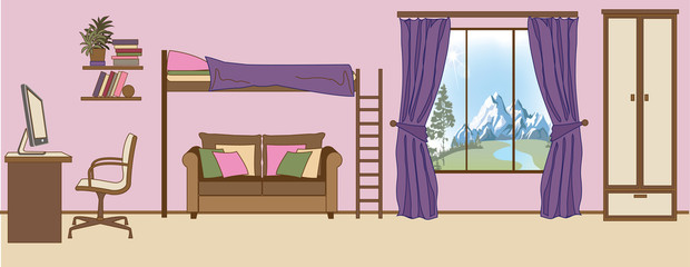 Vector child's bedroom interior. Flat design stylization.