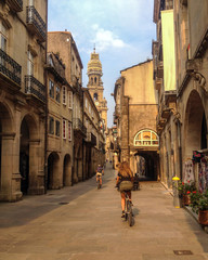 Narrow medieval street of Santiago de Compostela