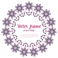 Romantic floral frame banner. Summer and spring festival wreath. Folk and boho