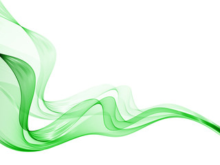 Abstract vector background with smooth green wave. Smoke wavy lines
