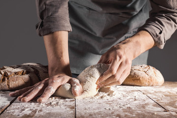 Chef making fresh dough for baking