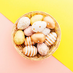 Easter Flat Lay of Eggs in Nest