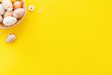 Easter Flat Lay of Eggs in Nest