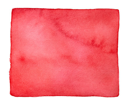Bright red watercolor rectangular shaped gradient. Handdrawn water color graphic painting on white background, isolated element for creative design, modern prints, festive tags, lettering backdrops.