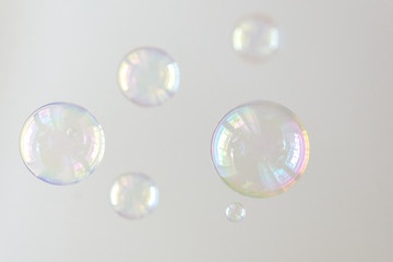 Photo of soap bubbles, creative background, selective focus