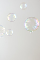 Photo of soap bubbles, creative background, selective focus