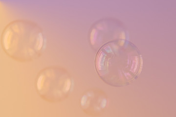 Photo of soap bubbles, creative background, selective focus, toned image