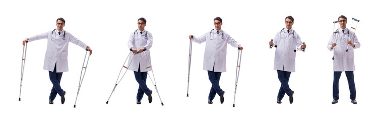 Young doctor physician standing walking isolated on white backgr