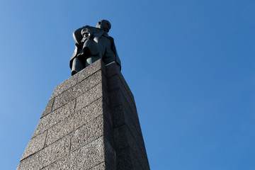 Taras Shevchenko monument on Taras Hill or Chernecha Hora in Kaniv, Ukraine on October 14, 2018. 