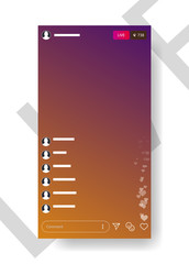 The template is live streaming. The user started a live streaming. Insta streaming video. Vector template broadcast