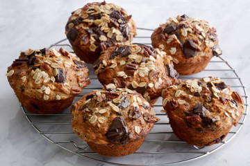 Banana chocolate oat pecan muffins