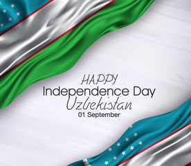 Vector illustration of Happy uzbekistan Waving flags isolated on gray background 01 september.