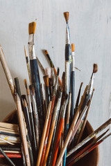 A collection of Artist's brushes. Art Culture Abstract Concept.