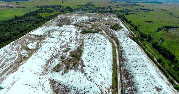 Terricones, chemical plant emissions. Ukraine, Rivne region, Aerial drone view