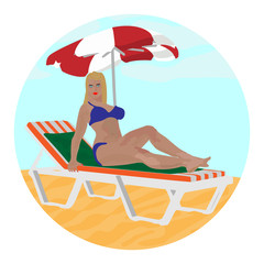 Icon beautiful girl on a lounger on a white background.