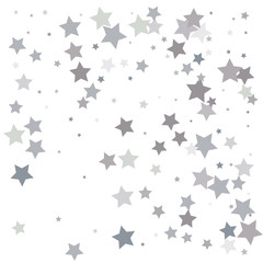 Silver glitter falling stars. Silver sparkle star on white background. Vector template for New year, Christmas, birthday, party, wedding, card, invitation, flyer, voucher, web, header. Star confetti.