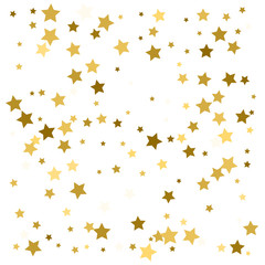 Obraz na płótnie Canvas Gold star confetti rain festive holiday background. Vector golden paper foil stars falling down isolated on white background.