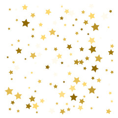 Fototapeta na wymiar Gold star confetti rain festive holiday background. Vector golden paper foil stars falling down isolated on white background.